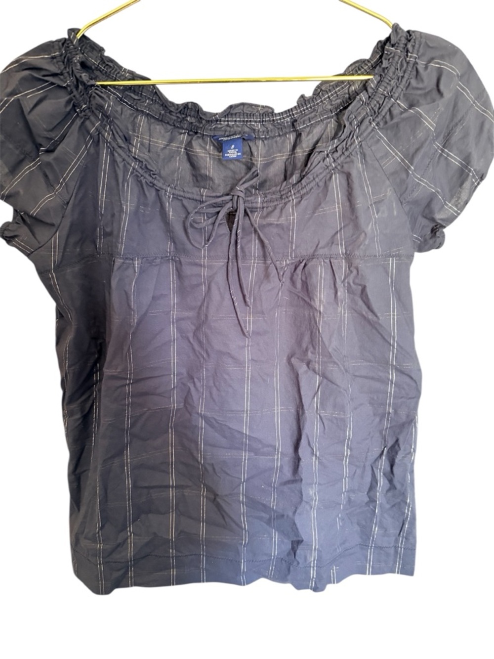 AEO Women's Navy Blue Short Sleeve Peasant Top SZ. 8 GUC